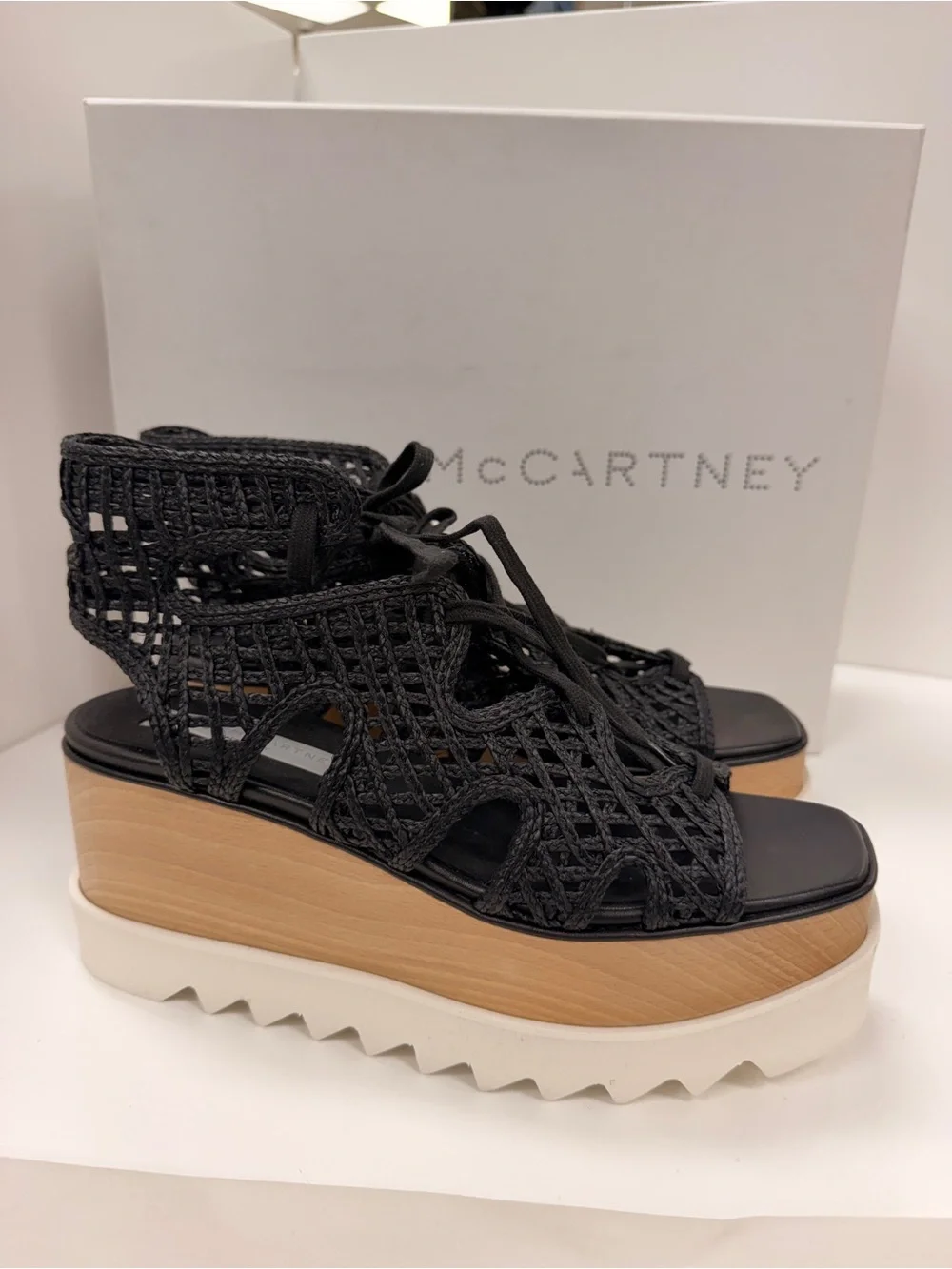 Stella McCartney Raffia Elyse Platform Wedge Sandals